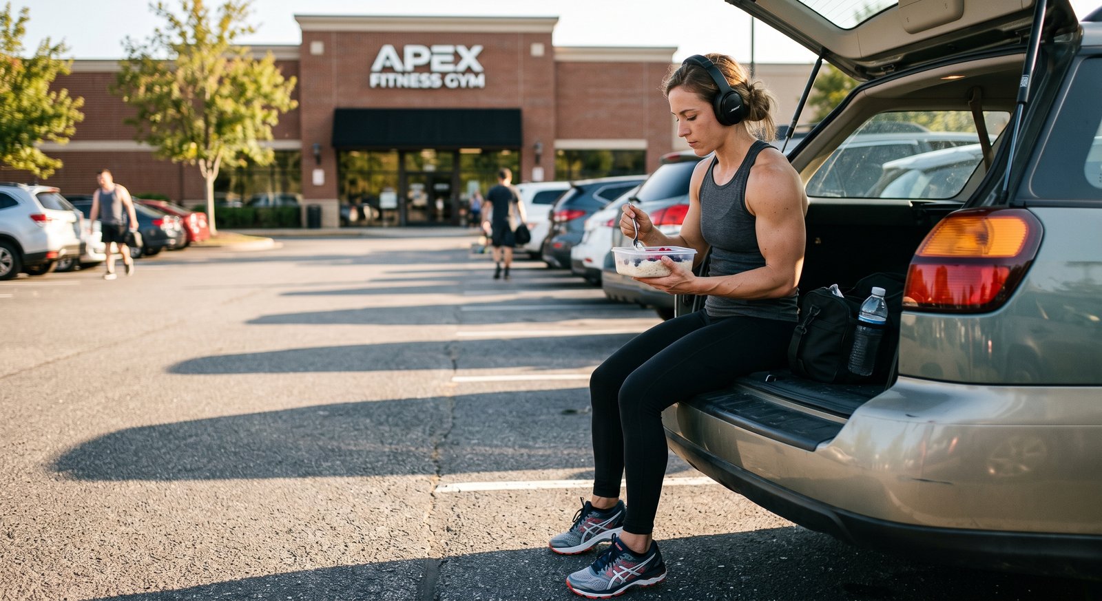 Muscular fitness athlete aggressively eating a cream of rice best pre workout meal for energy before hitting the gym